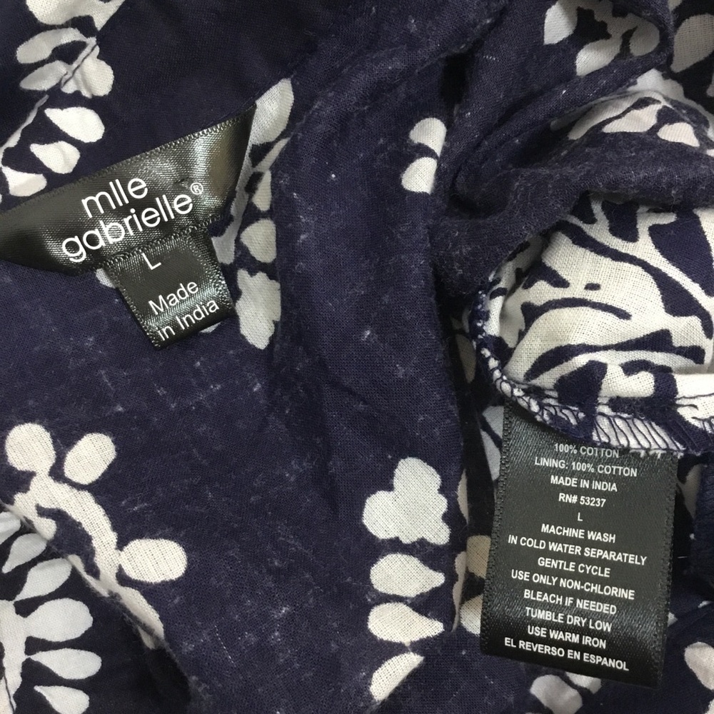 Mlle Gabrielle Navy blue paisley 100% cotton long dress like new button top sz L - Picture 8 of 8